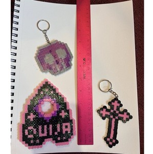 handmade perler bead bundle magnet and keychains skull cross ouija art 