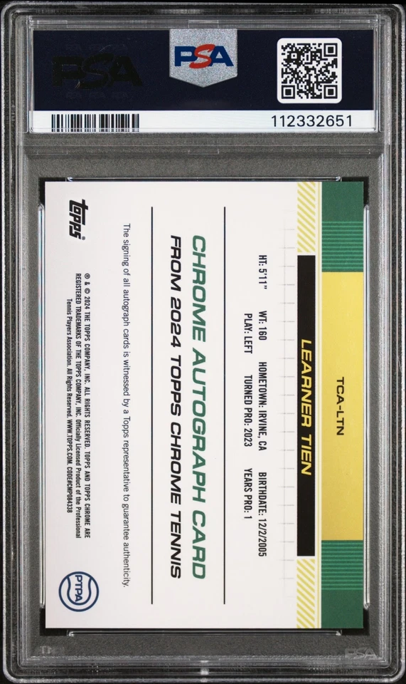 2024 Topps Cromo Tenis Aprendiz TIEN RC Coche #TCA-LTN PSA 10 Foto 2 de 2