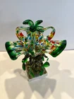 Murano Style Art Glass Centerpiece Brass Metal Marble Base MCM Tutti Fruitti