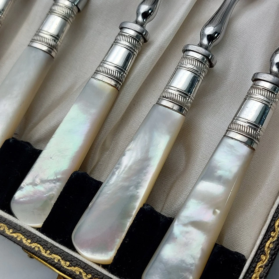 Cased Mother Of Pearl Handled Tea Forks & Knives Sheffield Steel Vintage Cutlery - Image 4 of 4