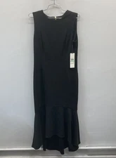 Calvin Klein Women's Black Sleeveless Scuba Crepe Flounce Hem Sheath Dress 8 NWT