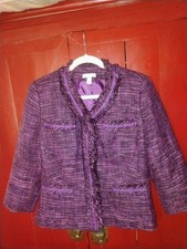 Charter Club Purple Tweed Blazer Fringe Women's Sz Medium Jacket