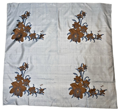 Vintage Scarf BETTY blue THAI SILK floral oversized large 60s 70s THAILAND