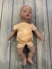 Baby Doll Dark Skin Tone Bald Sleeping Eyes Peach Romper Soft Body Vinyl