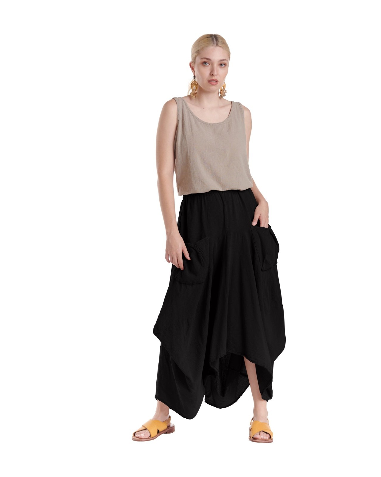 Oh My Gauze! Black Robin Midi Skirt SZ 2 (L/XL) Lagenlook  Coastal Boho Read*
