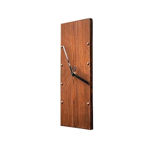 Wooden Wall Clock Silent Non-Ticking, Frameless Rectangle Art Wall Antique
