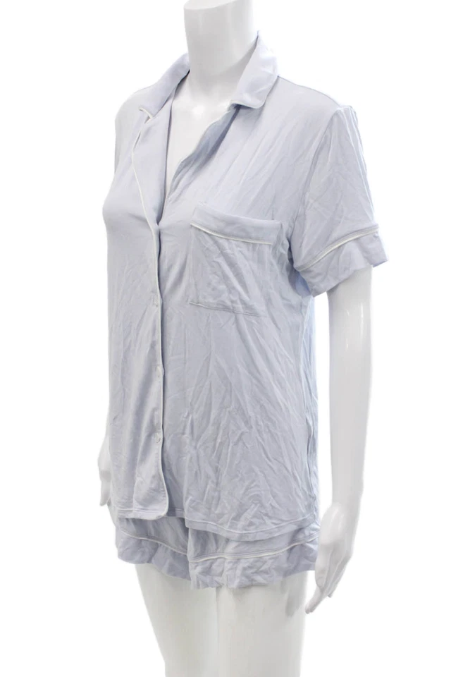 Eberjey Womens Two-Toned Short Sleeve Top + Shorts Sleepwear Set Blue Size XS - Image 2 of 4
