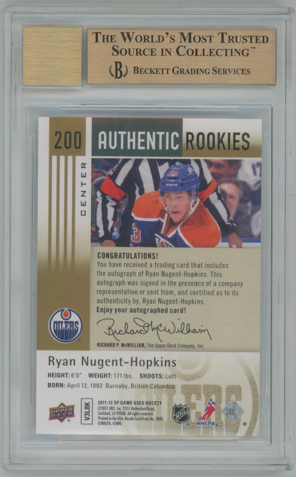 Ryan Nugent Hopkins 2011-12 UD SP Gold Rookie RC Auto #200/50 BGS 9.5 31211 Foto 2 de 3
