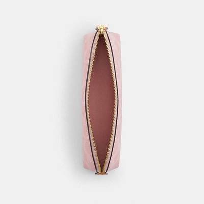 COACH スエード ピンクポーチ NWT COACH Pencil Case Signature Print CEA52 Leather Powder Pink