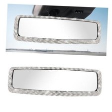 Bling Car Rearview Mirror, Crystal Rhinestone Panoramic Auto Interior Silver
