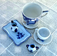 Vintage Mini Blue White Porcelain Tea Set Lot Japan Dollhouse Coastal Cottage 8