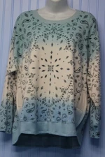 Democracy blue & green paisley print stretch sweatshirt-style pullover top 1X