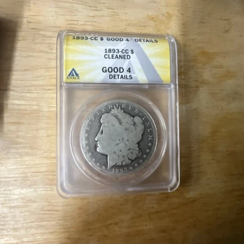 Morgan Dollar 1893-CC ANACS Good 4 Details Silver $1 Carson City Cleaned KM#110
