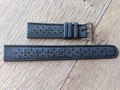 Vintage 1960/70's Pliable 19 mm Black TROPIC Strap w/'ACIER INOX' Buckle,DAMAGE - Photo 1/4