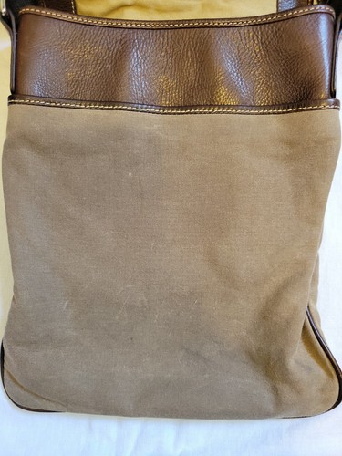 Cole Haan Leather Canvas Messenger Bag Vertical Olive Brown - Picture 3 of 12