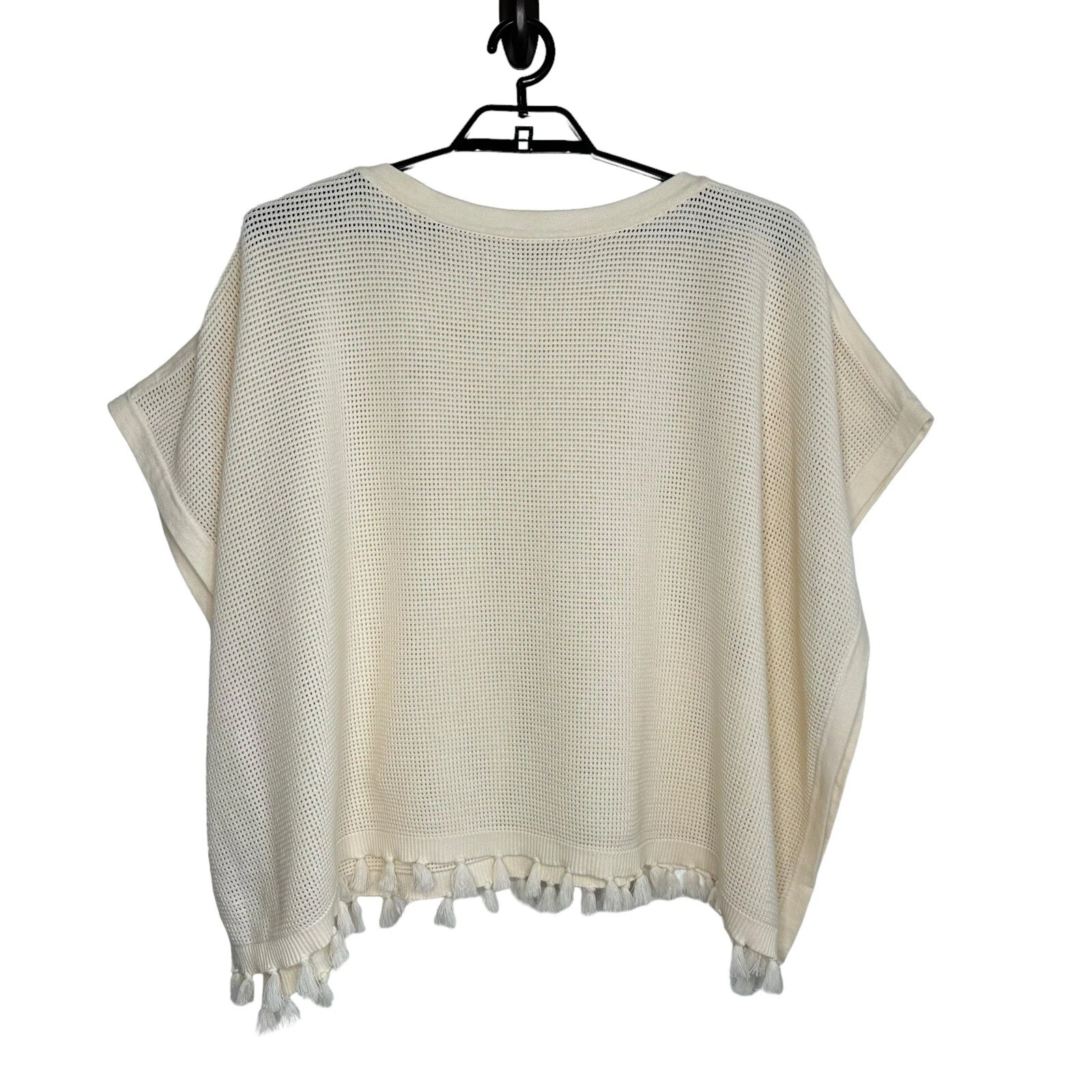 J McLaughlin Women Open Knit Poncho One Size Cream/Ivory Tassels Hem Open Sides
Opens in a new windo