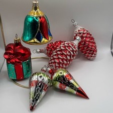 Set of 7 Vintage Christmas Tree Pine Cone Wrapped Box Ornaments