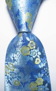 New-Classic-Floral-Blue-Light-Yellow-JACQUARD-WOVEN-100-Silk-Men-039-s-Tie-Necktie