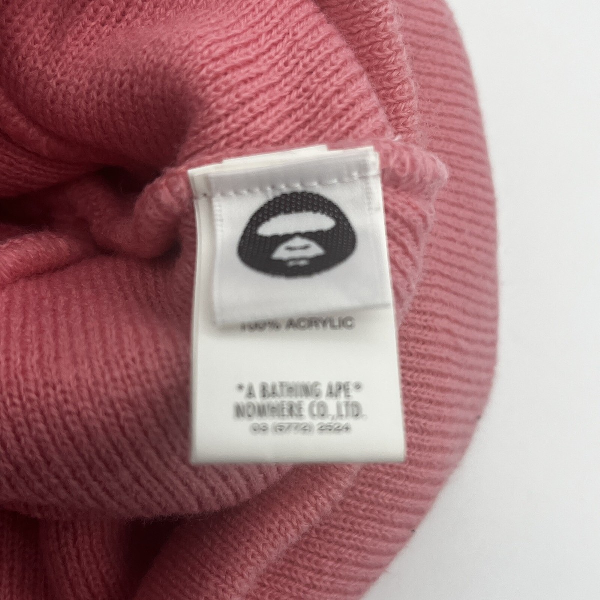 NWT BAPE Beanie A Bathing Ape Beanie Knit Large Logo AAPE Hat Pink