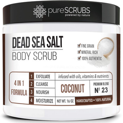 Premium Coconut Body Scrub Set - Large 16Oz Dead Sea Salt Body Scrub with Infuse