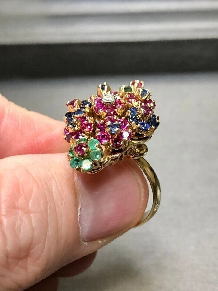 Alianza de boda de cóctel de rubí rojo creada en laboratorio de corte redondo de 2 quilates chapada en oro amarillo de 14 quilates Foto 2 de 4