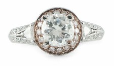 Round Halo Semi-Mount Engagement Ring Two-Tone Bead Trillion Setting VS/H SZ 7