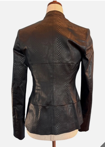 Karen Millen Faux Leather Reptile Embossed Jacket Sturdy Zipper Close Lined 8 - Picture 2 of 6