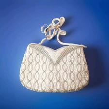 Pretty White  Silver Beaded Evening Bag Purse