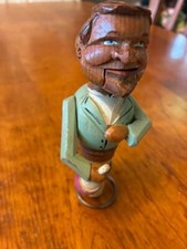 Vtg Anri Folk Art Hand Carved Wood Cork Wine Bottle Stopper Man Drinks/ Italy