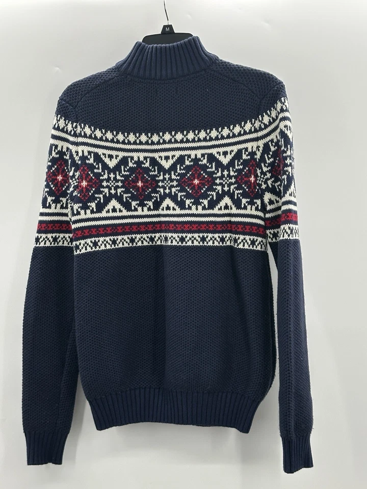 IZOD Mens Peacoat Blue Long Sleeve Fair Isle Quarter-Zip Sweater Small Christmas - Image 4 of 4