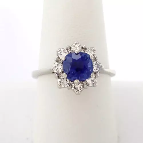 GIA Certified Kashmir Sapphire Diamond Halo White Gold Engagement Ring Rare