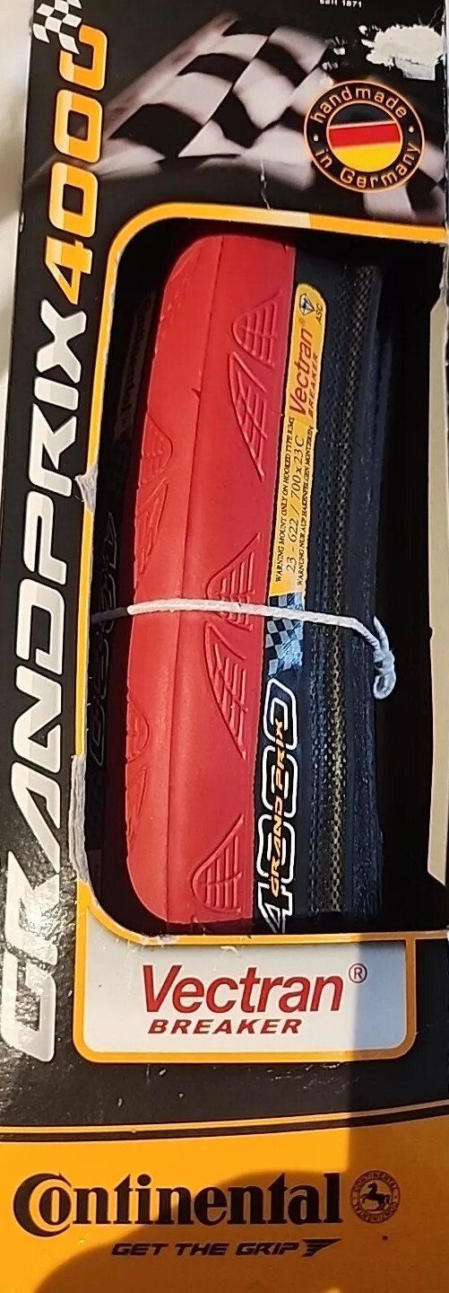 Continental~Grand Prix 4000 Vectran Breaker, Red, Bike Tire 700x23c Folding Bead