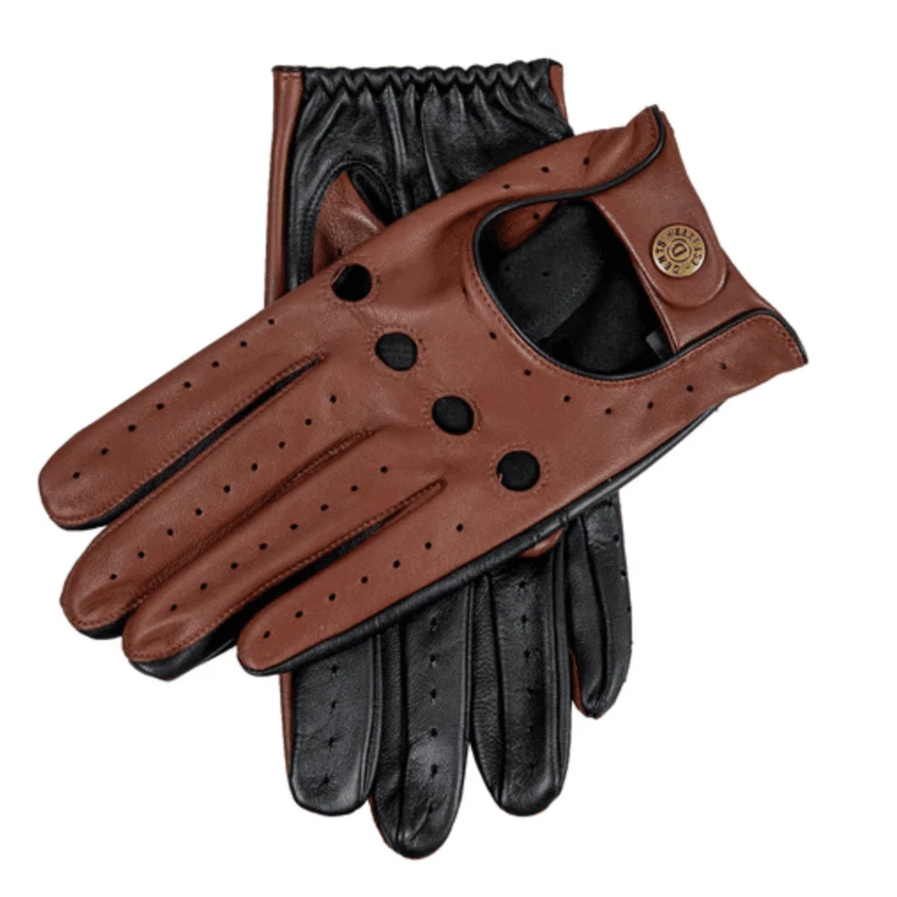 Dents Silverstone Men's Leather Touchscreen Driving Gloves TAN & BLACK