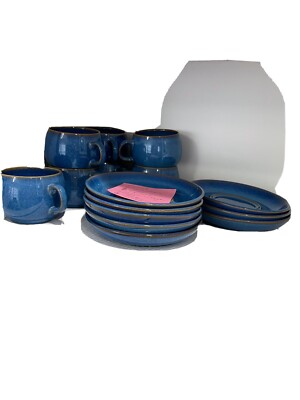 Blue Denby Rams Head English Stoneware 40 Pc Dish Set For 8