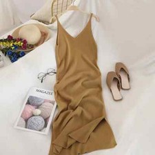 V Neck Solid Knitted Dresses Casual All Match Dress Elegant Vestidos New Clothes