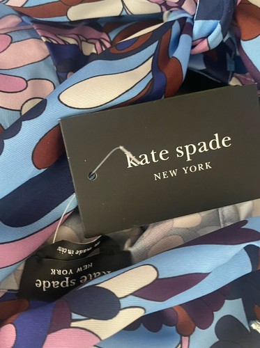 NEW KATE SPADE Autumn Paisley Tie-neck Shirt 70’s Vibe Pussy Bow Med Blue Pink - Picture 9 of 9