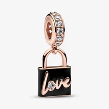 Pandora Love Padlock Dangle Charm  14kt Rose Gold Plated New with pouch
