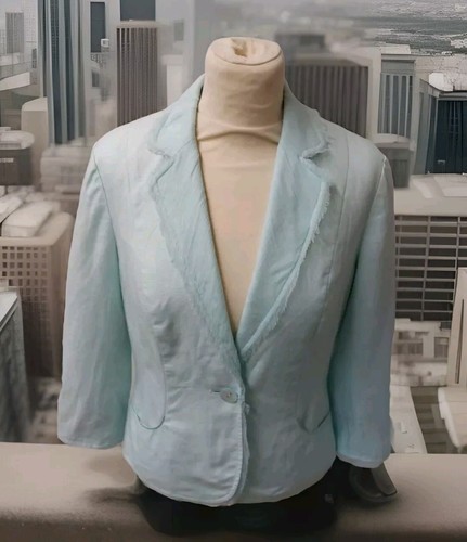 Monsoon Womens Pale Blue UK 8 Linen Silk Trim Summer Occasion Jacket Exc Con L1