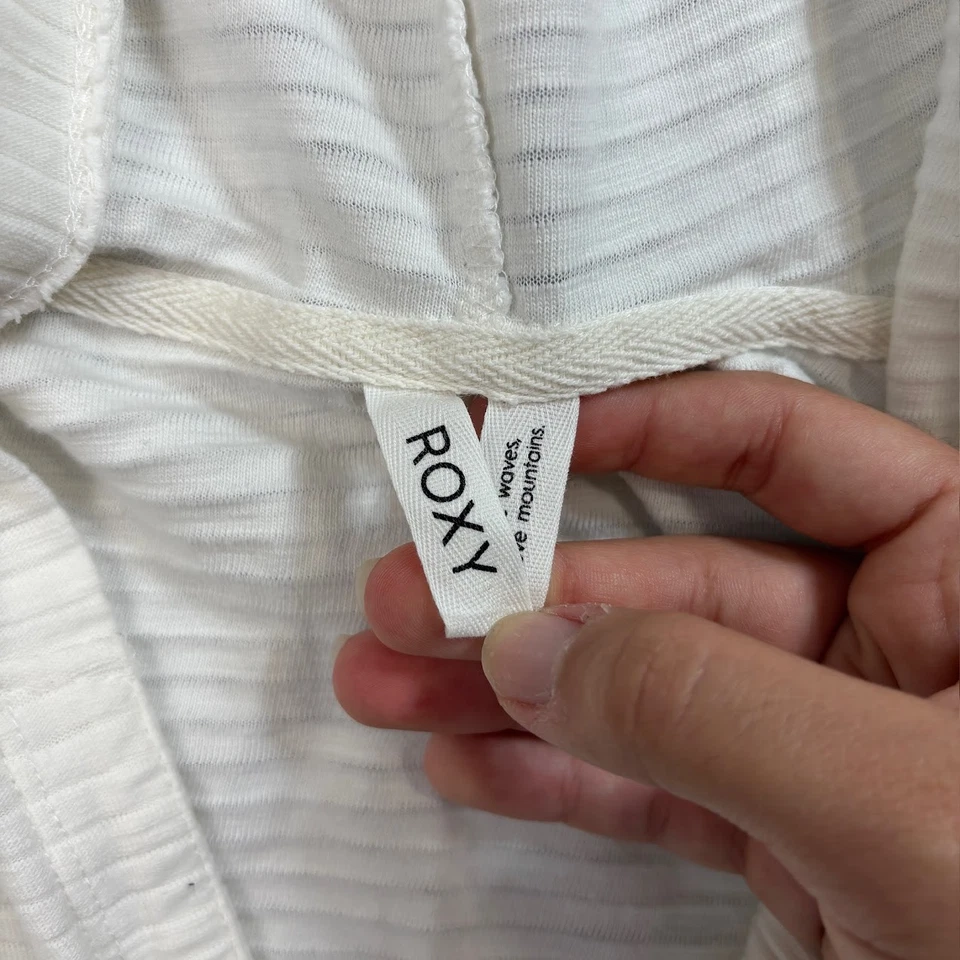 Camisa Roxy Mujer M Blanca Cuello en V Recortada Sudadera con Capucha Acanalada Costera Casa Playa Gimnasio Foto 4 de 4
