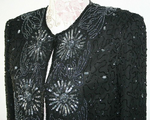 Vintage BRILLIANTE tunic jacket fully beaded 100% silk sz. PM EUC - 第 4/9 張圖片
