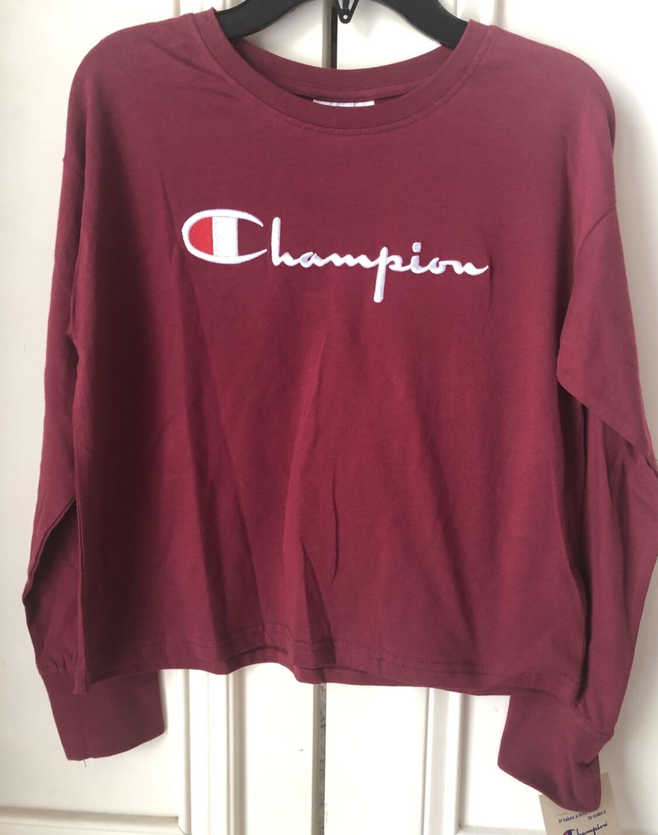 Champion Script Champion T Shirt Kids Red CHAMPION Kids Boys Long Sleeve  Hoodie Tee Shirt T-Shirt Script Logo Red LARGE