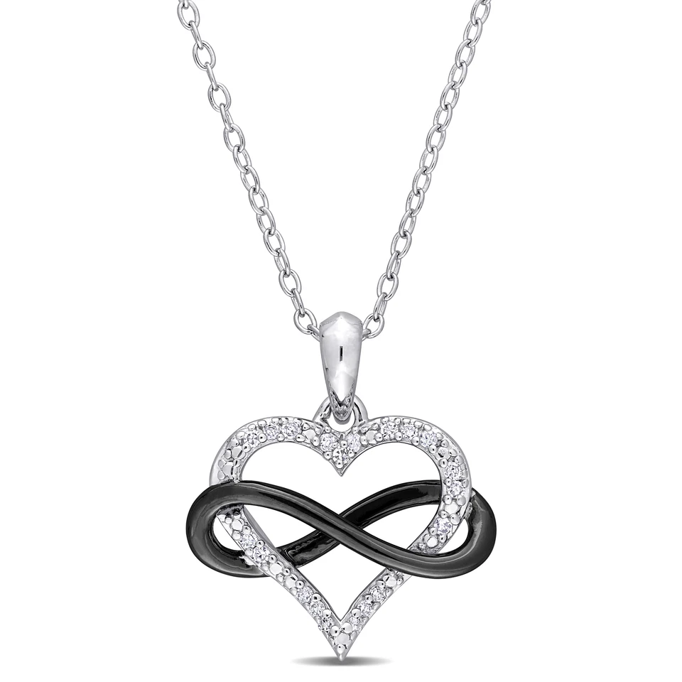 Amour Sterling Silver 1/10CT TDW Diamond Infinity Heart Pendant with Chain, 18"