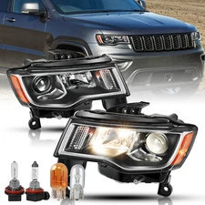 Chrome/Black Trim Projector Halogen Headlight For 2017-2021 Jeep Grand Cherokee 