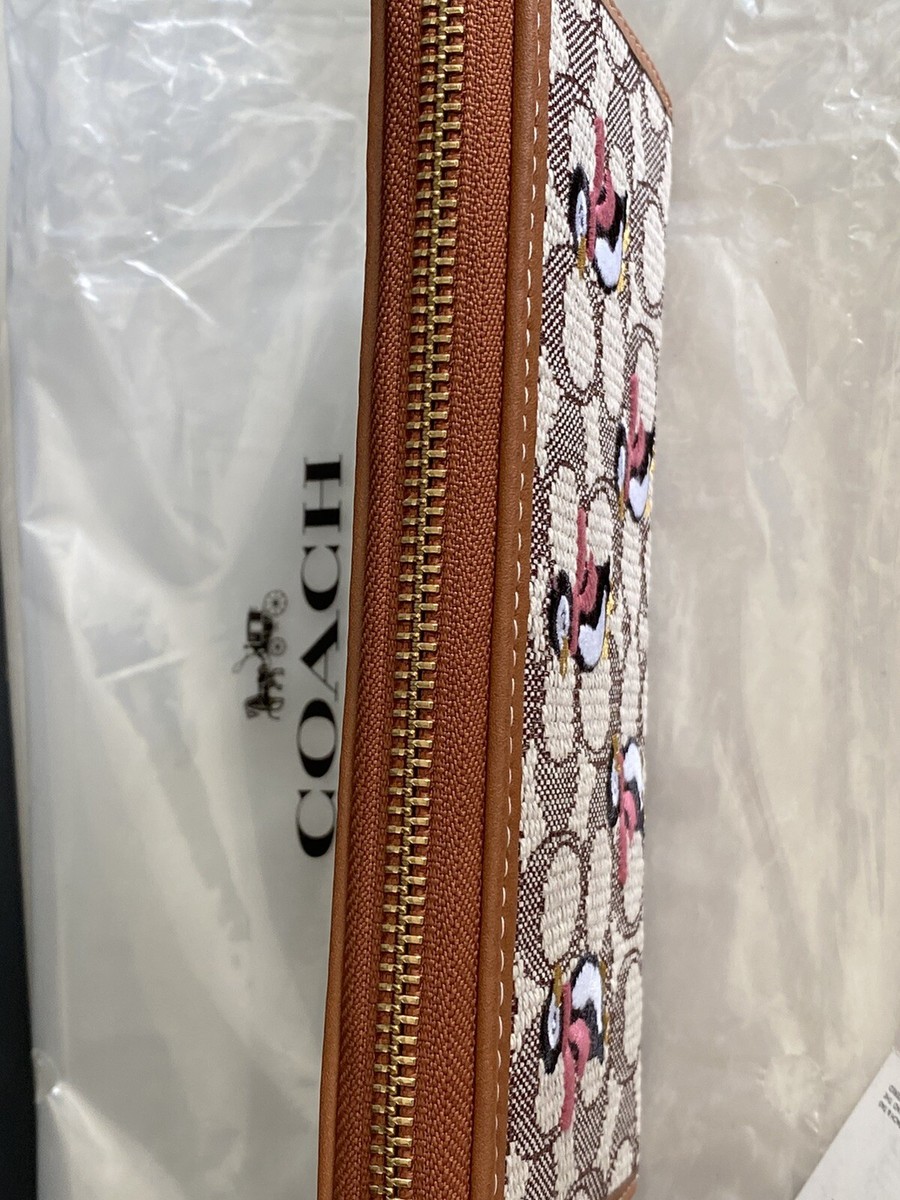 NWT COACH PENGUIN SIGNATURE JACQUARD/LEATHER ACCORDION ZIP WALLET