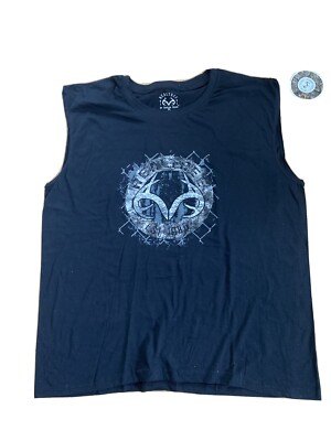Mens T-Shirt BLACK MUSCLE TEE Sleeveless REALTREE EST. 1986 Logo & Design L Size
