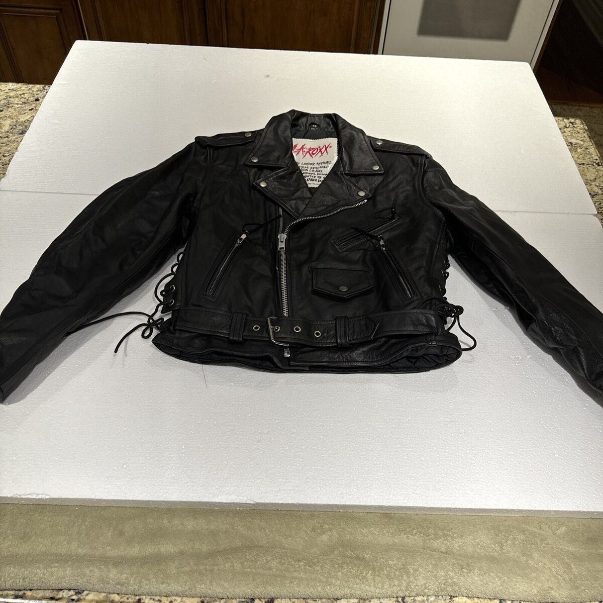 Vintage LA ROXX Leather Biker Jacket Mens Small 80s Motley Vintage LA ROXX Leather Biker Jacket Mens Small 80s Motley