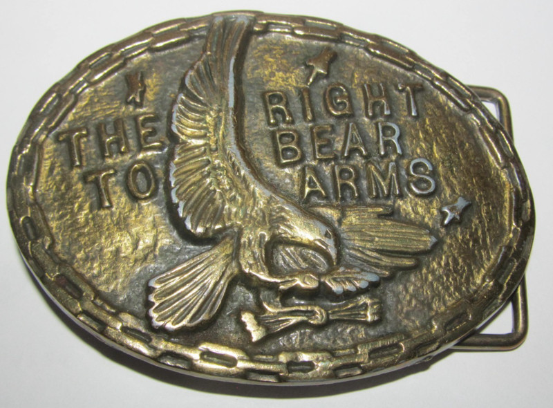 VINTAGE The Right To Bear Arms Eagle Stars Chain Belt Buckle Metal