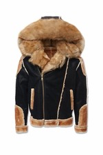 JORDAN CRAIG EL JEFE SHEARLING MOTO JACKET COAT MENS FUR BLACK COFFEE RETRO TAN