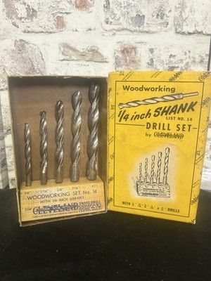 Rare Vintage Cleveland Woodworking Drill Bit Set No. 14 with Original Box & Base