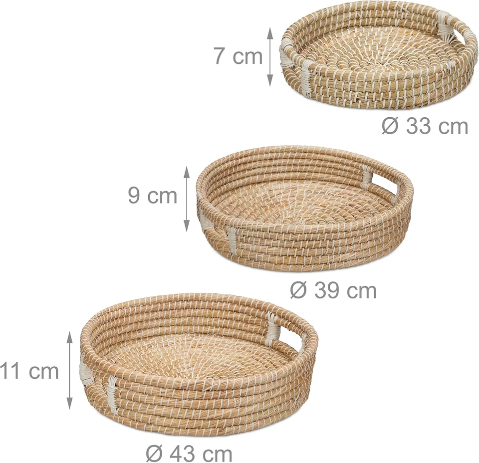 Set Da 3 Vassoi Da Portata, Portatazzine Con Manici, Centrotavola Svuotatasche R - Immagine 4 di 4